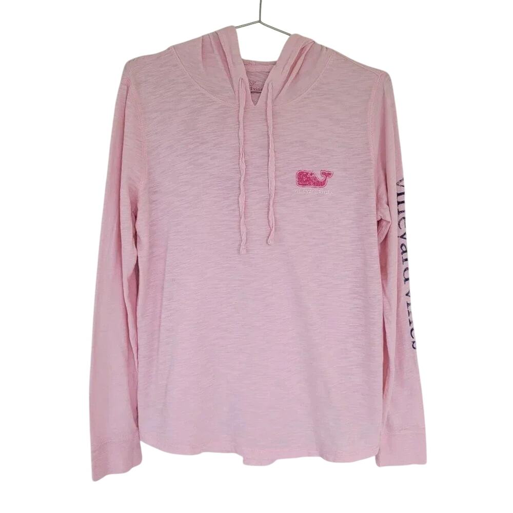 Vineyard Vines Hooded Tee Pink Women Size S Classic Whale Long Sleeve Cotton